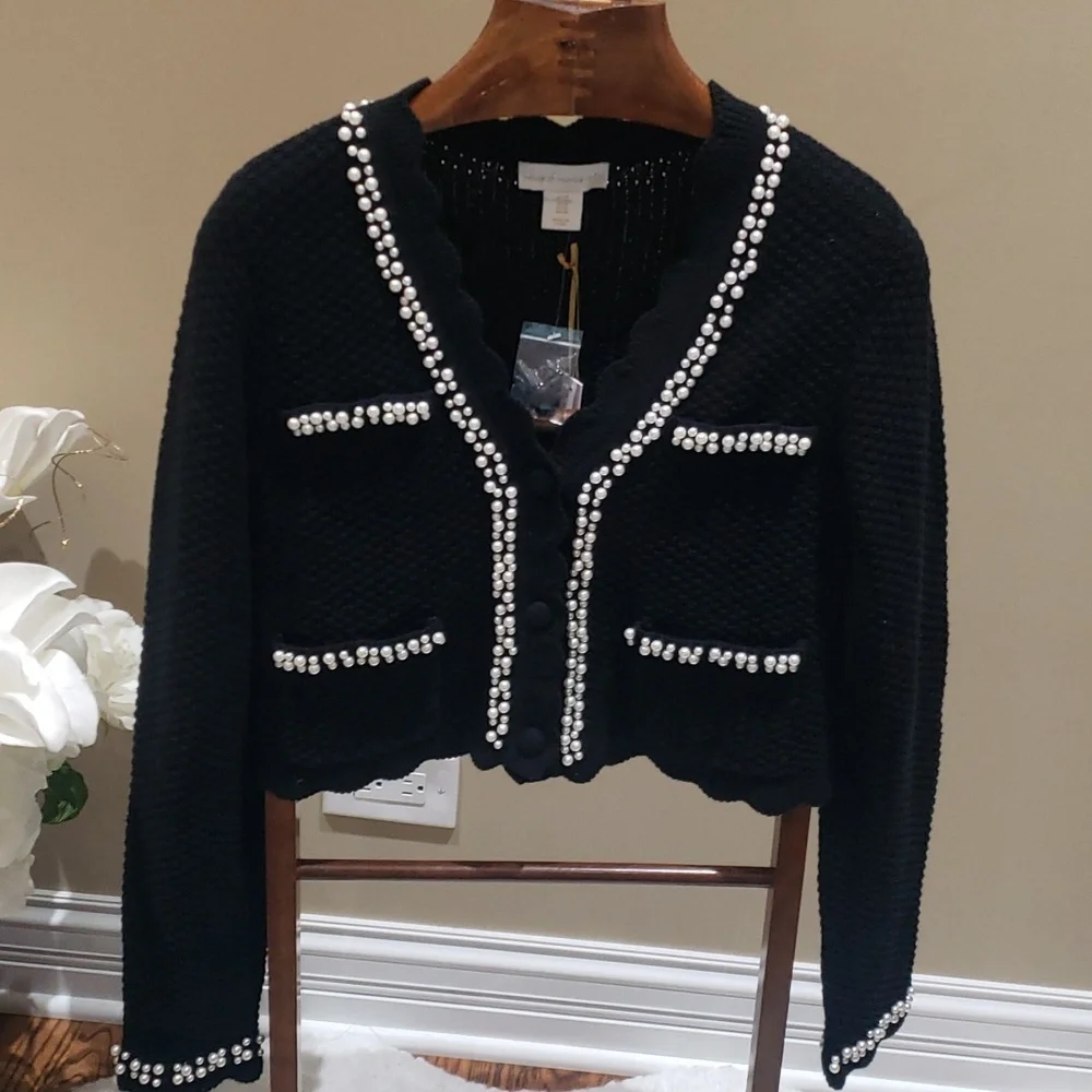 Nwt medium House of Harlow black sweater with pearls - Picture 4 of 15